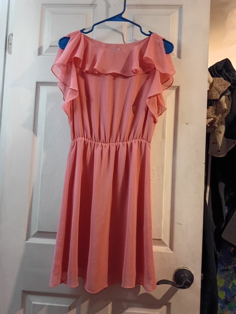 H&M Coral Pink Ruffle-Trim Mini Dress Women's Size 6